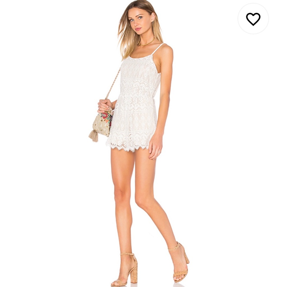 alice + olivia Cassia Lace Romper in Ivory/Natural